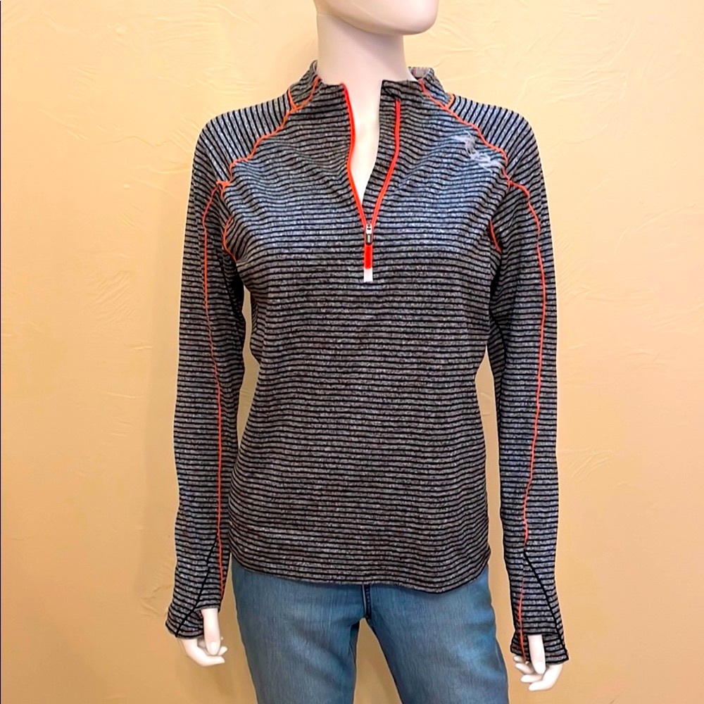 Striped 3/4 Zipper Top with Orange Accents by Zoot - P1